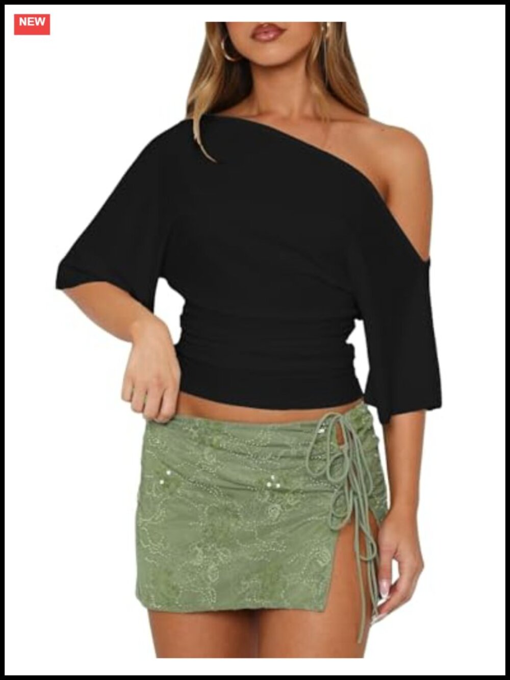 Women's Off Shoulder Cropped One Shoulder Top Short Sleeve Knit